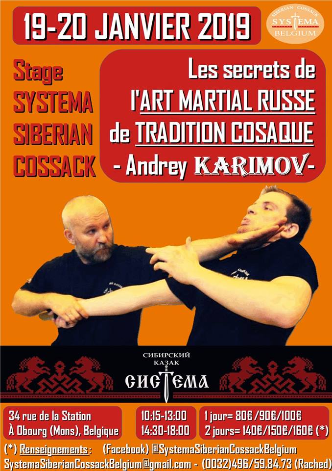 Affiche. Obourg. Stage - Les secrets de l'Art Martial Russe de Tradition Cosaque. 2019-01-19